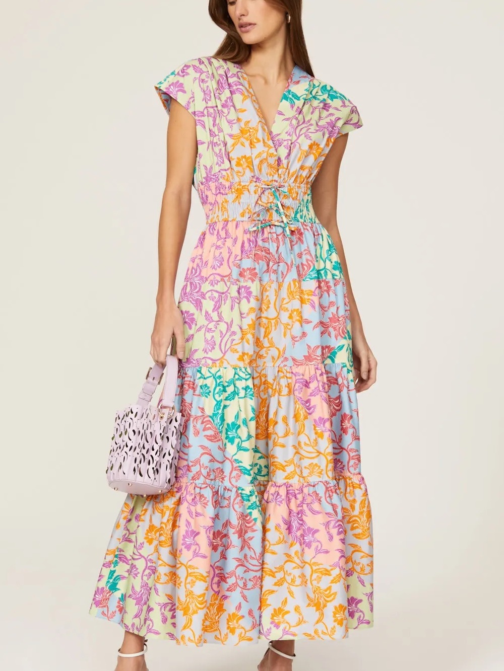 DEREK LAM multicolor Fatima Tiered Floral A-Line Dress